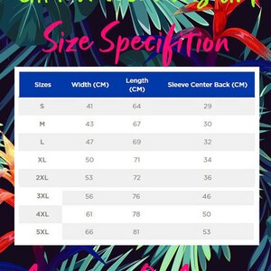 May include: A size chart for Gildan Women Tshirt, showing the width, length, and sleeve center back measurements in centimeters for sizes S through 5XL.