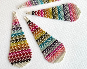 Long Rainbow Drop Earrings - Handwoven seed bead dangle earrings