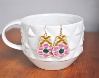 Fleur Drops - Handwoven seed bead teardrop earrings