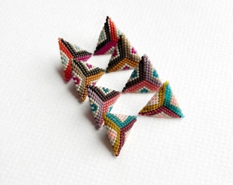 Granny Triangle Studs - Handwoven beaded triangle earrings