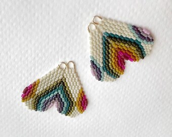 Autumn Rainbow Mini Pinwheel Drop Earrings - Handwoven seed bead dangle earrings