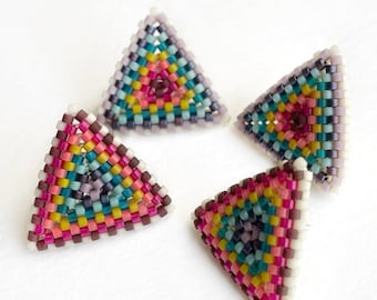 Rainbow Studs - Handwoven beaded triangle earrings