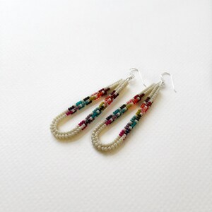 Rainbow Herringbone Drop Hoops Handwoven seed bead earrings image 2