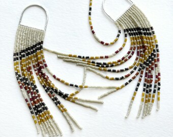 Harvest Fringes - Handwoven seed bead fringe earrings