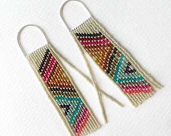 Rainbow Harvest Fringes - Handwoven seed bead fringe earrings