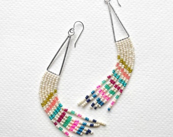 Triangle Fringes - Handwoven seed bead fringe earrings