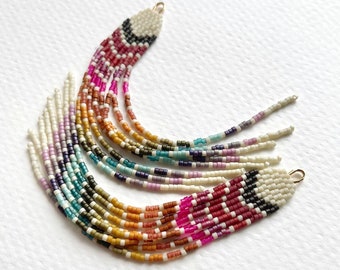 Autumn Rainbow Slim Fringes (Large) - Handwoven seed bead fringe earrings