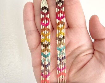 Diamond Rainbow Slim Fringes - Handwoven seed bead fringe earrings