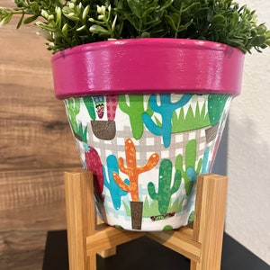 Cactus Decoupage Terracotta Plant Pot Fuchsia