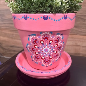 Pink Mandala Hand Painted Terracotta Plant Pot