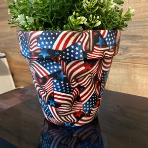 Patriotic American Flags Plant Pot, 4th of July, Labor Day, America Spirit, USA freedom.