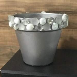 Platinum Metallic Hand Painted Terracota Plant Pot