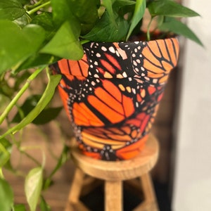 Monarch Butterflies Fabric Decoupage Hand Painted Terracotta Plant Pot