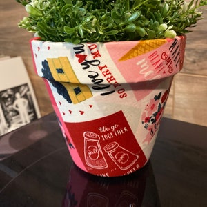 I love you Fabric Decoupage Hand Painted Terracota Plant Pot