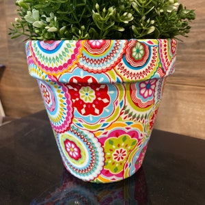 Mandala Fabric Decoupage Terracotta Plant Pot