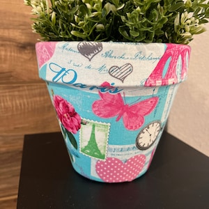 Paris Postcard Fabric Decoupage Terracotta Plant Pot