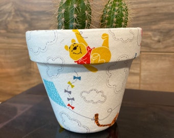 Winnie The Pooh Decoupage fabric Terracota Plant Pot