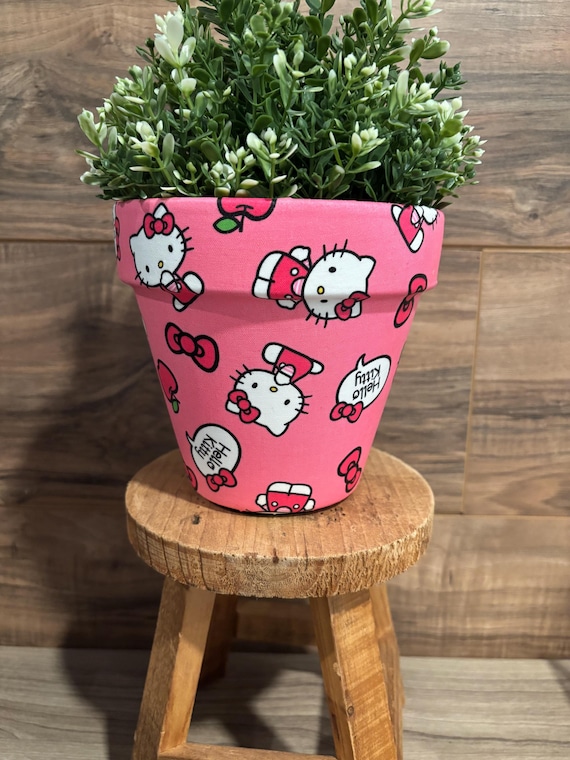 Hello Kitty Decoupage Fabric Terracota Plant Pot - Etsy