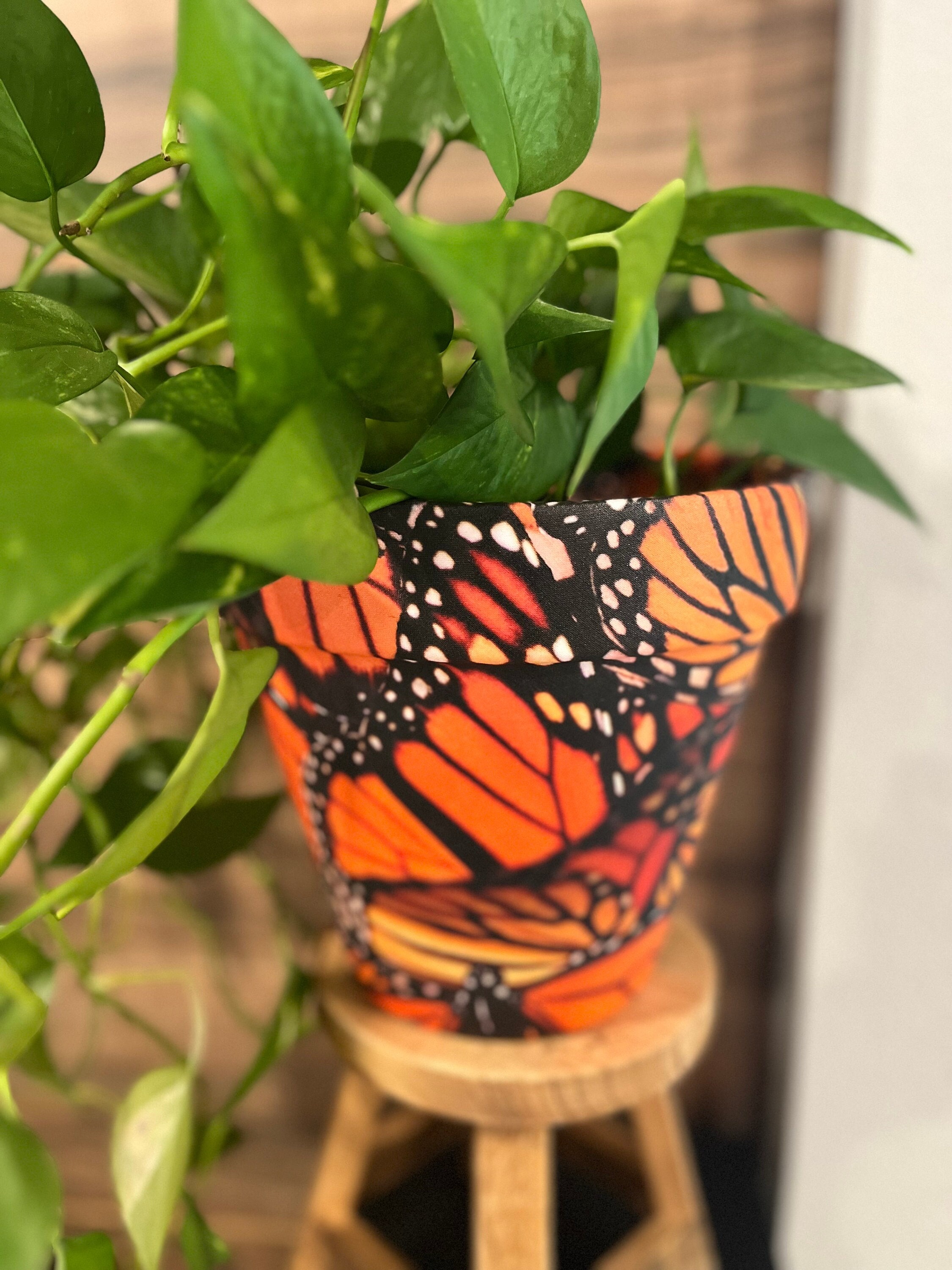 Monarch Butterflies Fabric Decoupage Hand Painted Terracotta Plant Pot
