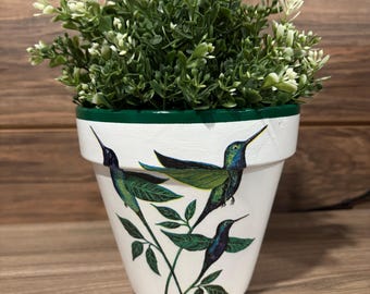 Hummingbird Flower Pot: Decoupage Honeysuckle Planter (6-inch) - Etsy