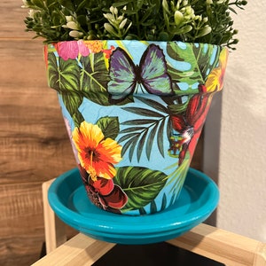 Tropical Garden Decoupage Hand Painted Terracotta Plant Pot
