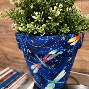Dragonflies Fabric Decoupage Terracotta Plant Pot
