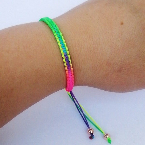 Neon Colors Boho Rainbow Bracelet, Women and Girl, Handmade Festival Jewelry - Rainbow Accessories - Birthday Gift, Neon  parachute rope