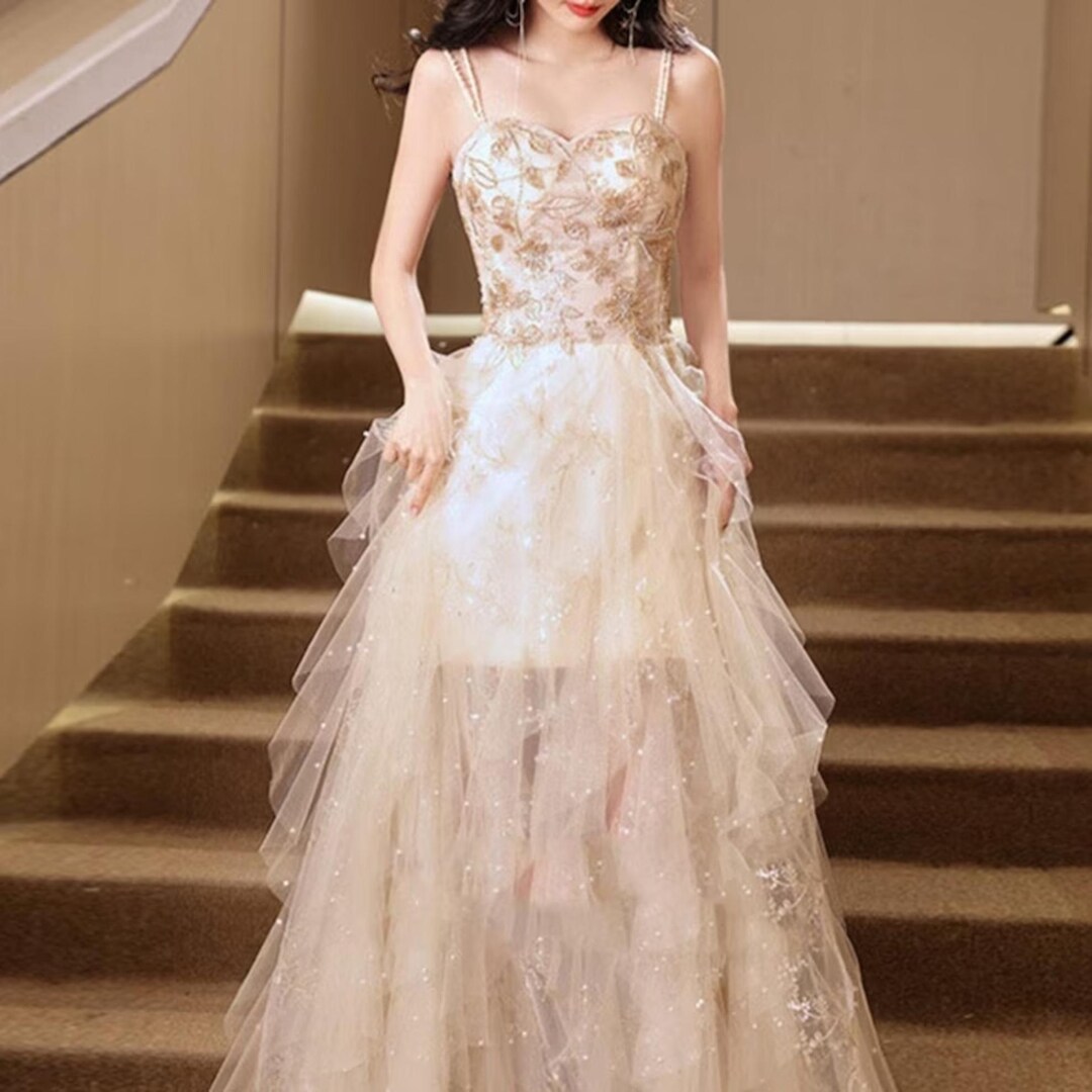 Champagne Tulle Formal Evening Party Dress,fairy Prom Dress,wedding ...