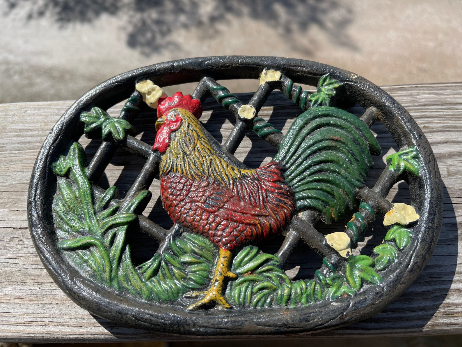 Rooster Trivet Cast Iron painted Etsy