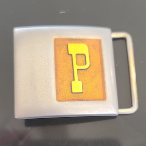 Vintage Lee N.Y. USA Initial &#39;P&#39; Belt Buckle | Retro Monogram Letter | Silver & Glittery Gold Tone