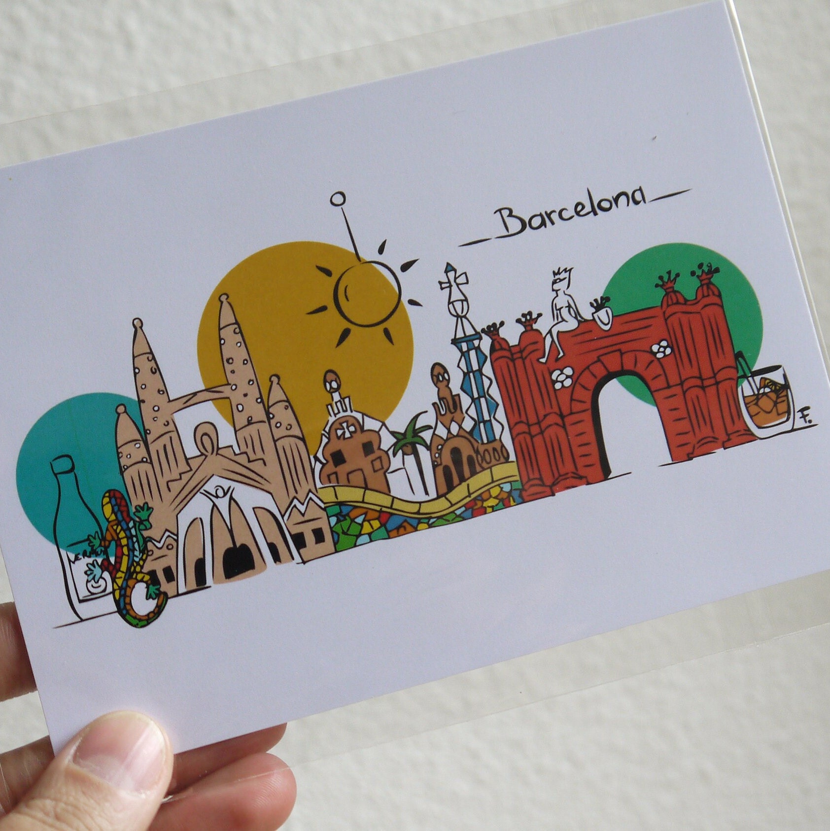 Skylin'art Barcelona City, Carte Postale A6, Poster, Affiche, Art, Print, Deco, Ville