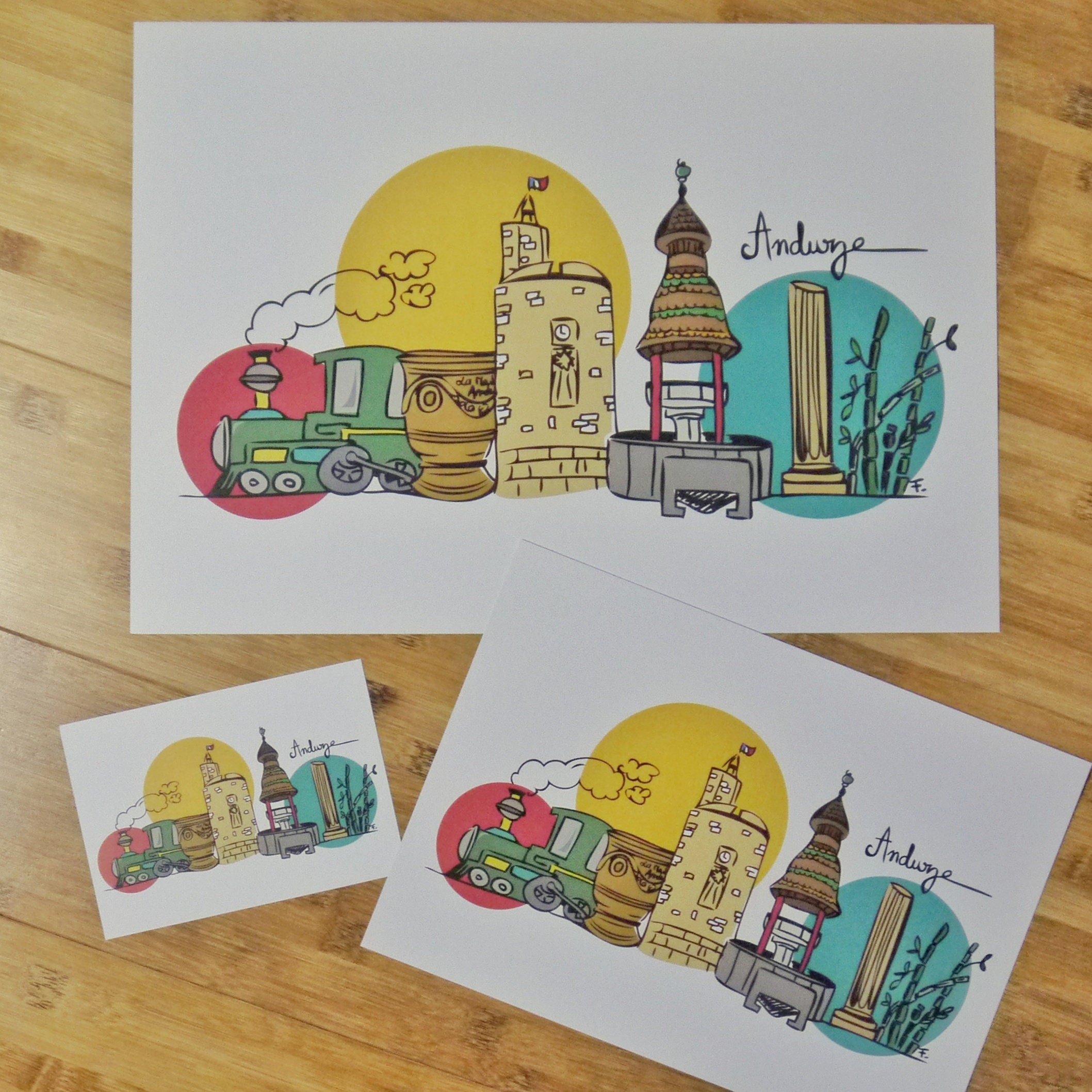 Impression A4 Skylin'art Anduze, French City, Cadeau Original, Illustration By Flogribouillages
