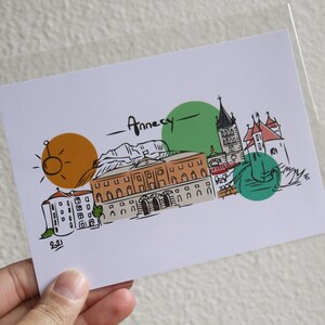 Skylin'art Annecy City, Carte Postale A6, Poster, Affiche, Art, Print, Deco, Ville