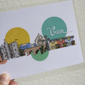 Skylin'art Trim City, Ireland, Carte Postale A6, Poster, Affiche, Art, Print, Deco, Ville