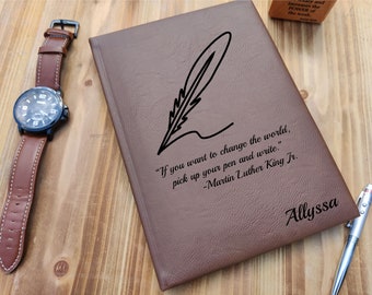 Personalized Leather Journal, Personalized Notebook, Engraved Custom Notebook, Travel Journal, Men Teacher Gifts, Lined, Leatherette Journal