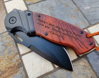 Engraved Knife, Wood Anniversary Gift for Men, 5th Anniversary, Gift for Boyfriend, Engraved Wood Gift, Custom Personalized Pocket Knife