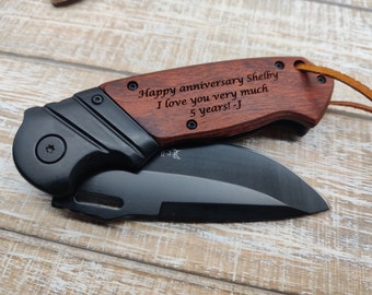 5th Anniversary Gift for Him, Wood Anniversary Gift for Boyfriend, Husband Anniversary Gift, Anniversary gifts for Men, Engraved Knife