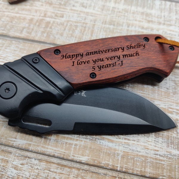 5th Anniversary Gift for Him, Wood Anniversary Gift for Boyfriend, Husband Anniversary Gift, Anniversary gifts for Men, Engraved Knife