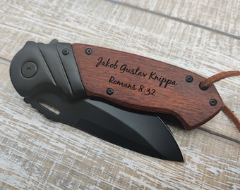 Confirmation Sponsor Gifts, Baptism Gift, Confirmation Gifts, Gifts for Men, Heavy Duty,  Personalized Engraved Wooden Pocket Knife