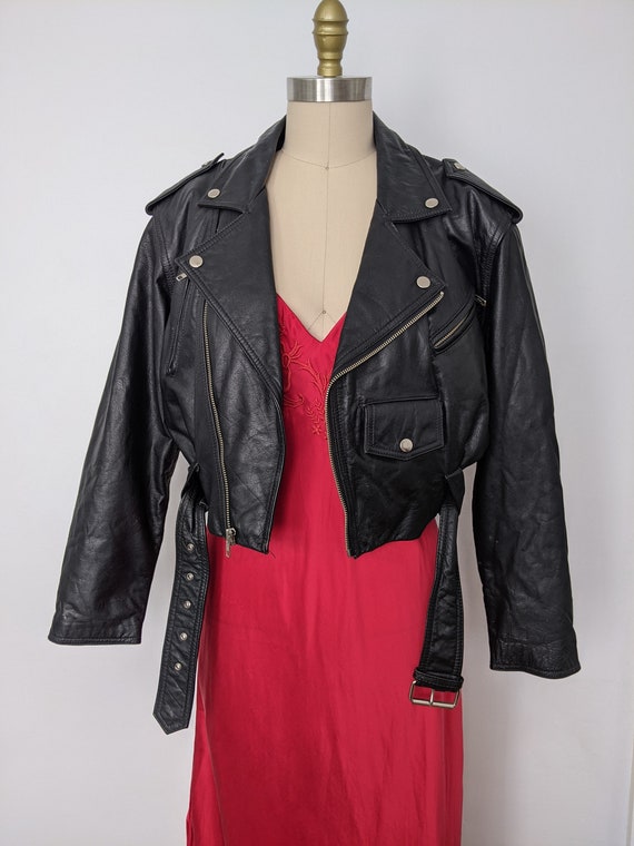 Vintage Cropped Leather Motorcycle Jacket