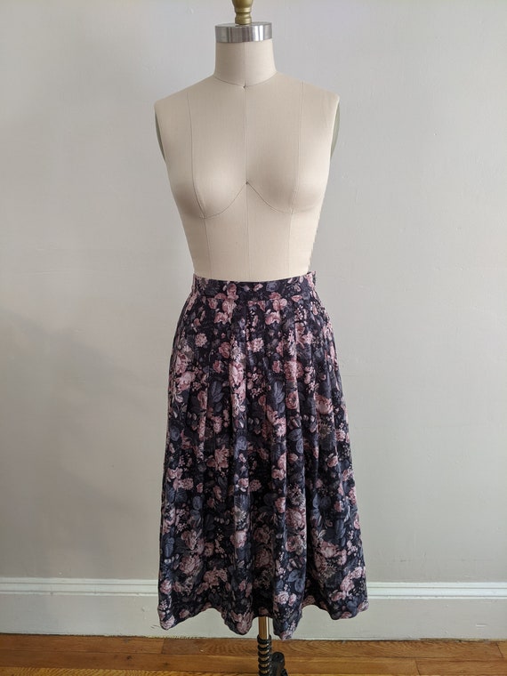 Vintage Laura Ashley Floral Pleated Wool/Cotton Sk