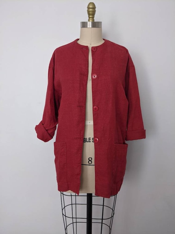 Vintage Red Linen Chore Coat