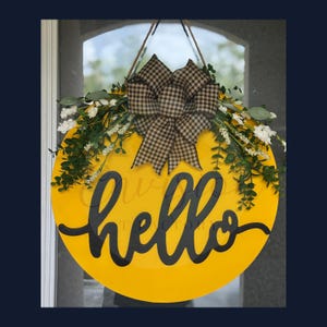 Hello Sign, Front Door Hanger, Housewarming Gift Wreath, Year Round Wreath, Front Door Wreath, Home Decor