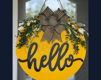 Hallo Zeichen, Haustür Aufhänger, Housewarming Geschenk Kranz, ganzjähriger Kranz, Haustürkranz, Home Decor