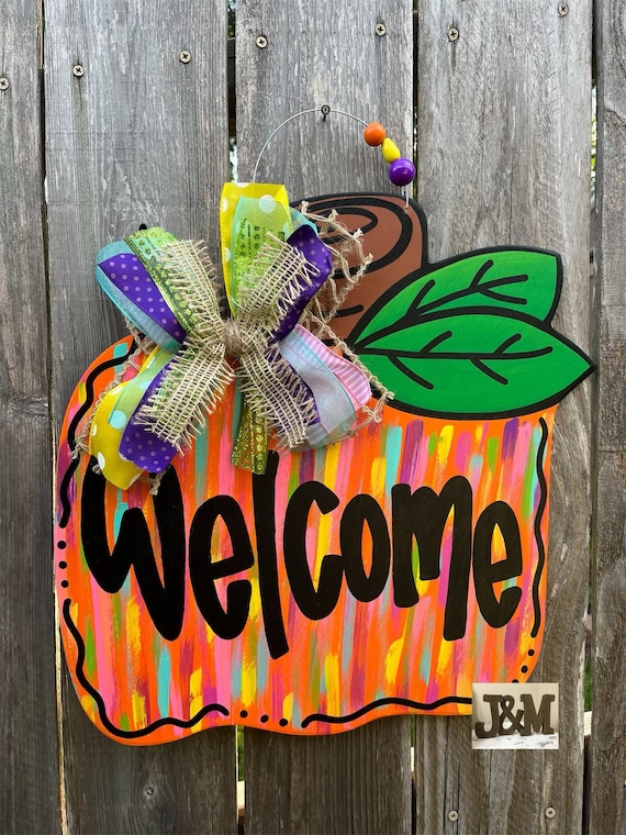 Pumpkin Door Hanger / Pumpkin Door Decor / Welcome Door Hanger / Welcome Door Decor / Welcome Pumpkin Door Hanger