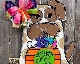 Dog Halloween Door Hanger / Dog Halloween Door Decor / Dog Door Hanger / Dog Door Decor / Trick or Treat / Interchangeable Door Hanger