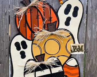 Ghost Pumpkin Door Hanger / Pumpkin Door Decor / Pumpkin Door Hanger / Fall Door Hanger / Fall Door Decor / Halloween