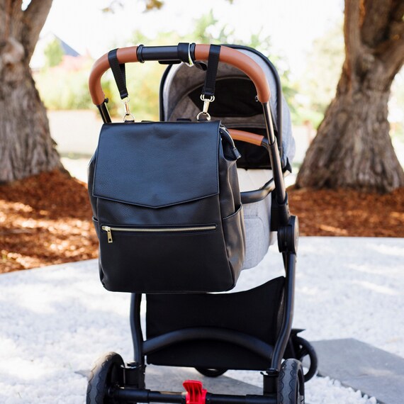 black leather nappy bag