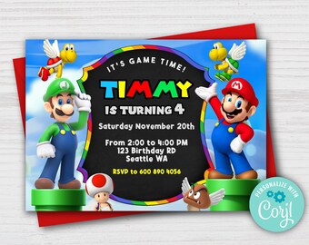 Mario Invitations Etsy