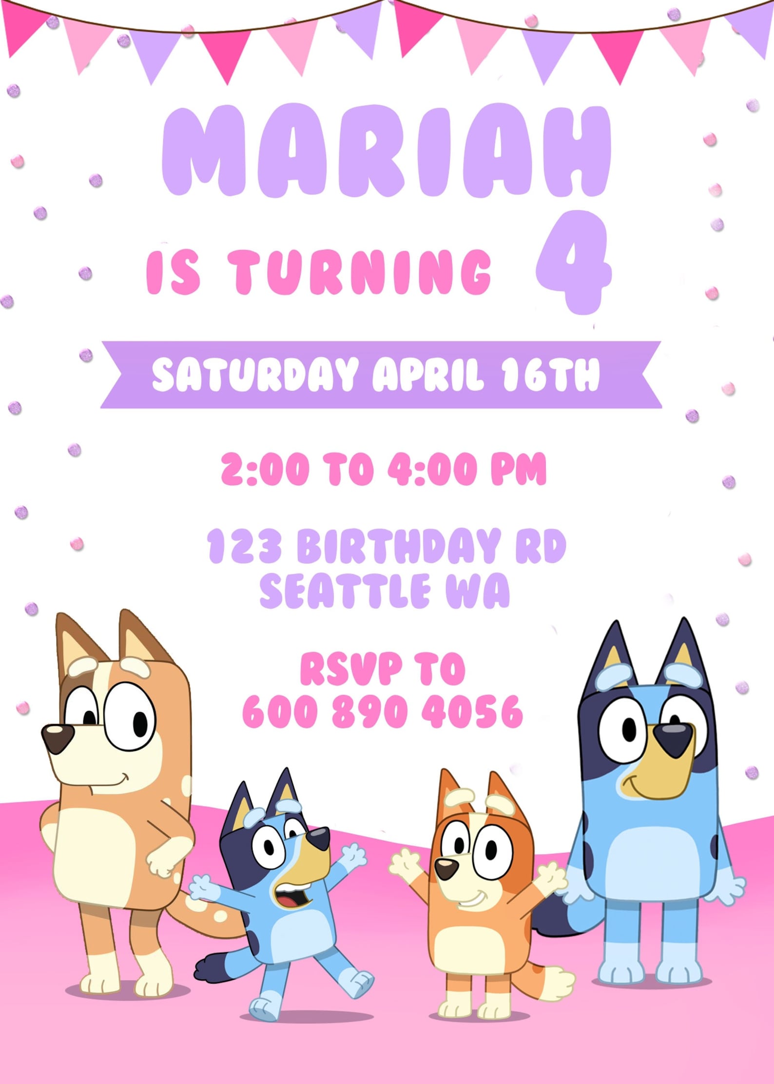 EDITABLE Girls BLUEY Birthday Party Invitation Pink Digital | Etsy